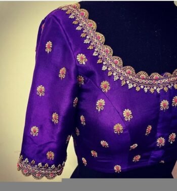 pure silk hand embroidery blouse/saree maggam blouse/purple zardosi blouse hand embroidered moderblouse/purple ready made blouse zardosi