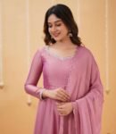 Hand embroidered pink Tissue anarkali with dupatta/anarkali suit set /pink kurta with dupatta USA/Indian dresses/tissue suit with dupatta