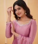 Hand embroidered pink Tissue anarkali with dupatta/anarkali suit set /pink kurta with dupatta USA/Indian dresses/tissue suit with dupatta