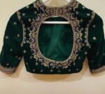 pure velvet hand embroidery blouse/modern saree maggam blouse/green zardosi blouse/ hand embroidered blouse/green velvet ready made blouse