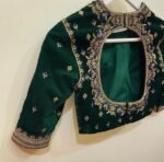pure velvet hand embroidery blouse/modern saree maggam blouse/green zardosi blouse/ hand embroidered blouse/green velvet ready made blouse