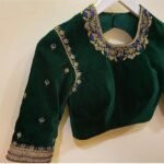 pure velvet hand embroidery blouse/modern saree maggam blouse/green zardosi blouse/ hand embroidered blouse/green velvet ready made blouse