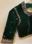 pure velvet hand embroidery blouse/modern saree maggam blouse/green zardosi blouse/ hand embroidered blouse/green velvet ready made blouse