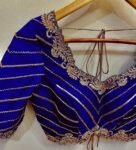 Navy blue silk hand embroidery blouse/blue saree maggam work blouse/blue saree blouse/hand embroidered blouse/blue ready made blouse zardosi
