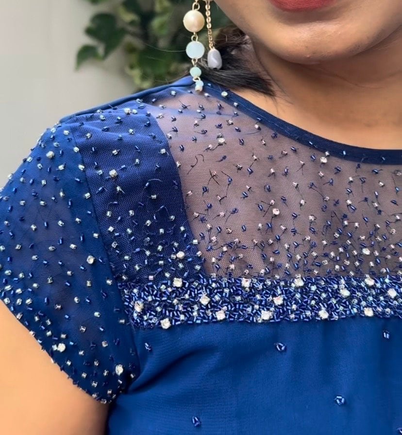 Blue Anarkali suit usa/short sleeve anarkali kurta/blue anarkali with dupatta/hand embroidered dress/blue kurta with dupatta/blue dress usa