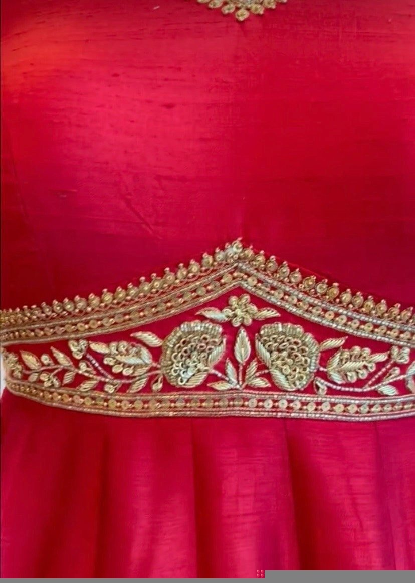Hand embroidered Anarkali dress/red anarkali suit set/red hand work anarkali USA/Indian dresses/red kurta/pure silk red empire waist dress