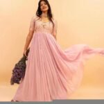 Peach Anarkali suit usa/hand embroidery anarkali kurta/light pink anarkali dress/elbow sleeves dress anarkali/Indian dresses/pink anarkali