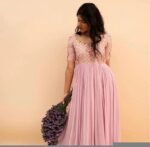 Peach Anarkali suit usa/hand embroidery anarkali kurta/light pink anarkali dress/elbow sleeves dress anarkali/Indian dresses/pink anarkali