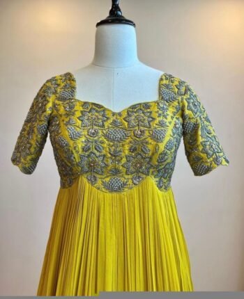 Anarkali suit hand embroidery anarkali kurta/yellow anarkali dress/elbow sleeves dress anarkali/Indian dresses/yellow anarkali dress