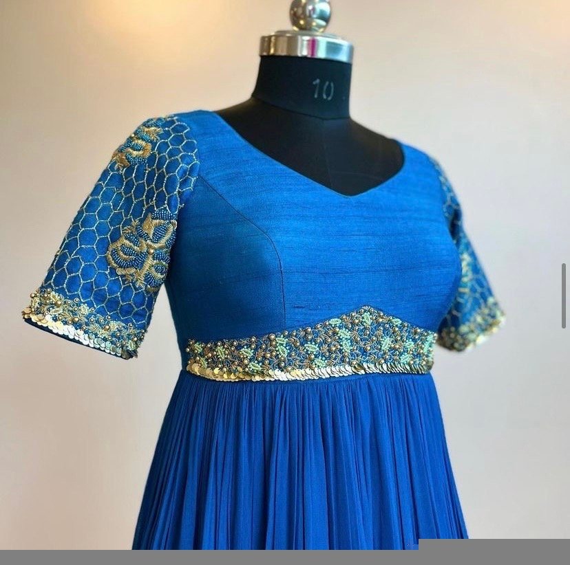 Blue Anarkali suit usa/hand embroidery anarkali kurta/royal blue anarkali dress/elbow sleeves dress anarkali/Indian dresses/blue anarkali us