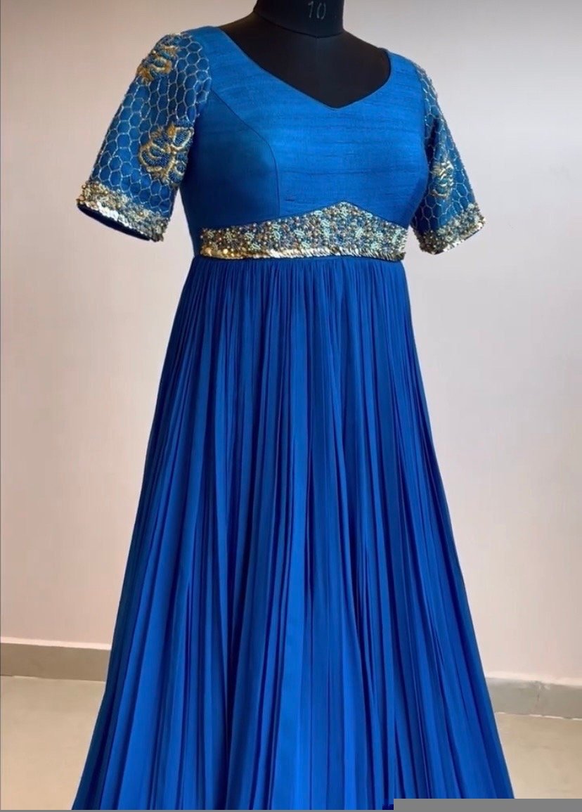 Blue Anarkali suit usa/hand embroidery anarkali kurta/royal blue anarkali dress/elbow sleeves dress anarkali/Indian dresses/blue anarkali us