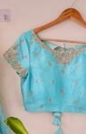 Ombre Lehenga Choli Set: Blue & Yellow Silk Skirt, Embroidered Crop Top