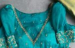 pure silk hand embroidery blouse/blue maggam blouse /raw silk puff sleeve blouse /blue hand embroidered blouse/readymade handwork blouse usa