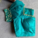 pure silk hand embroidery blouse/blue maggam blouse /raw silk puff sleeve blouse /blue hand embroidered blouse/readymade handwork blouse usa
