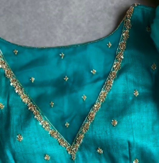 pure silk hand embroidery blouse/blue maggam blouse /raw silk puff sleeve blouse /blue hand embroidered blouse/readymade handwork blouse usa