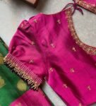 pure silk hand embroidery blouse/pink maggam blouse /raw silk puff sleeve blouse/pink hand embroidered blouse/readymade handwork blouse usa