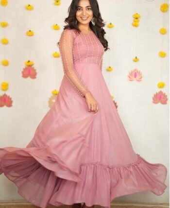 Pink Anarkali suit usa/full sleeve anarkali kurta/blush anarkali gown/hand embroidered gown/peach pink kurta/coral pink long party dress usa