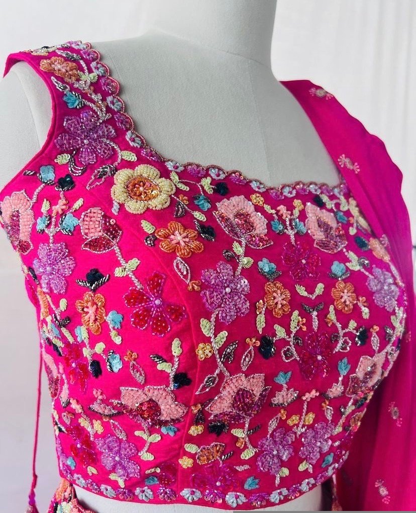 Women’s lehenga set/pink croptop lehenga/Indian crop top skirt USA/hand embroidered lehenga set dupatt/pink silk skirt/hot pink lehenga set