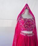 Women’s lehenga set/pink croptop lehenga/Indian crop top skirt USA/hand embroidered lehenga set dupatt/pink silk skirt/hot pink lehenga set