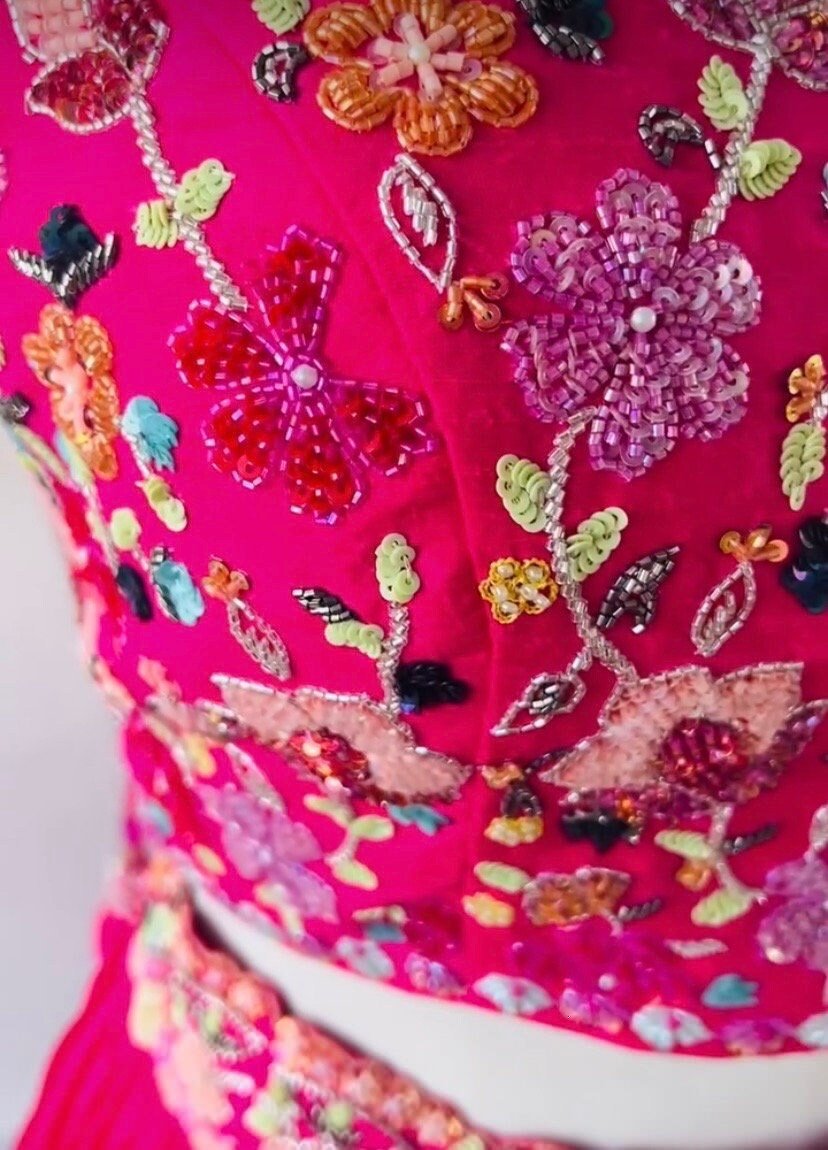 Women’s lehenga set/pink croptop lehenga/Indian crop top skirt USA/hand embroidered lehenga set dupatt/pink silk skirt/hot pink lehenga set