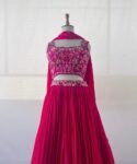 Women’s lehenga set/pink croptop lehenga/Indian crop top skirt USA/hand embroidered lehenga set dupatt/pink silk skirt/hot pink lehenga set