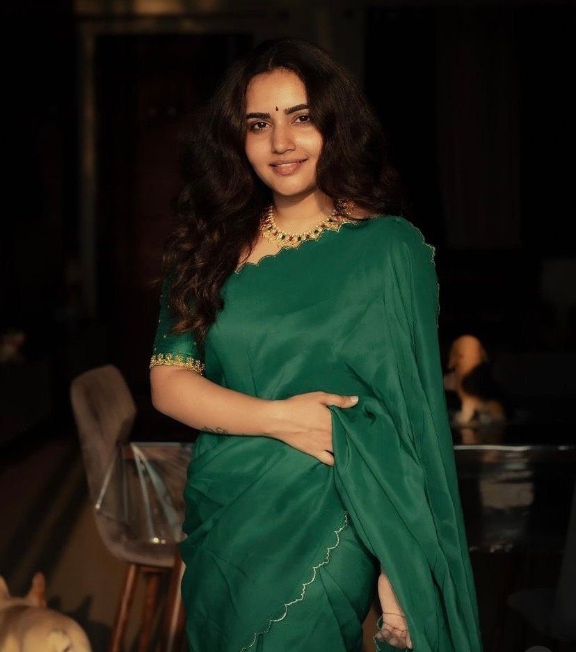 pure silk green sari set with hand embroidery blouse/saree with maggam blouse/raw silk zardosi blouse/hand embroidered blouse organza saree