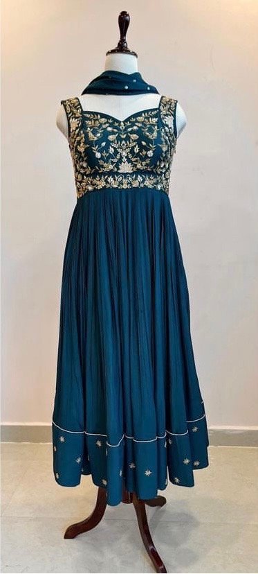 Blue Anarkali suit usa/hand embroidery anarkali kurta/royal blue anarkali dress/ sleeveless dress anarkali/Indian dresses/blue anarkali USA