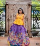Hand-Painted Kalamkari Lehenga Set: Silk Crop Top, Embroidered Skirt, Kalamkari lehenga set,lavender I lehenga set , hand painted lehenga se