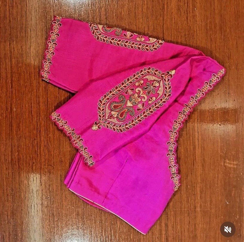 pure silk hand embroidery blouse/saree maggam blouse/pink zardosi blouse/hand embroidered blouse /magenta pink ready made blouse zardosi