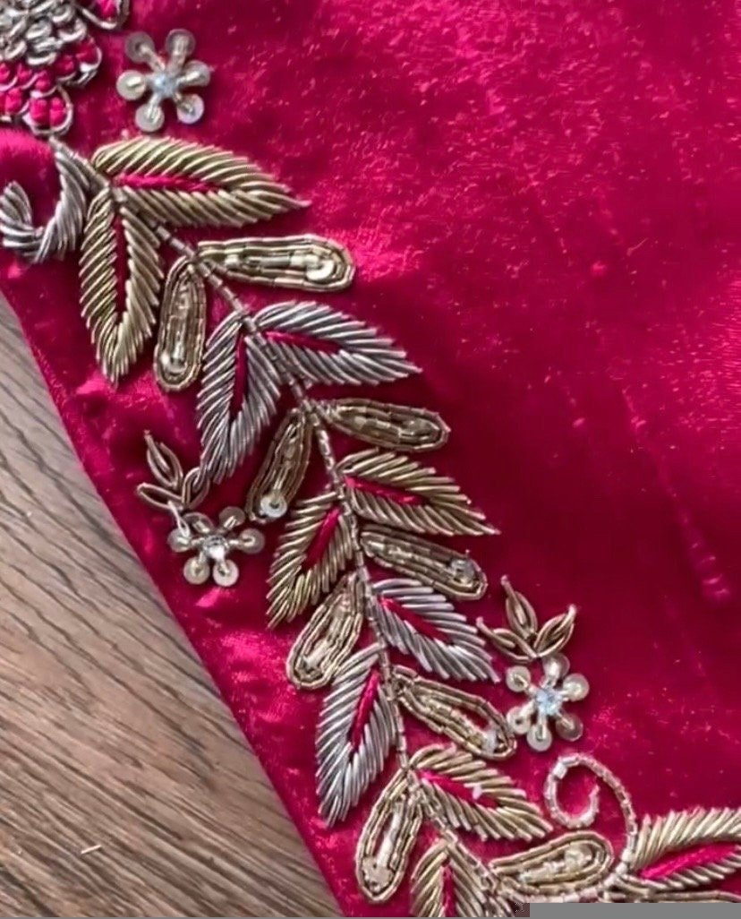 pure silk hand embroidery blouse/saree maggam blouse/purple zardosi blouse/hand embroidered blouse /magenta pink ready made blouse zardosi