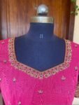 Pink Kanchi Cotton Anarkali Dress: Handloom Border, Hand-Embroidered Neck,cotton saree dress,narayanpet dress,border dress,Indian kurta USA