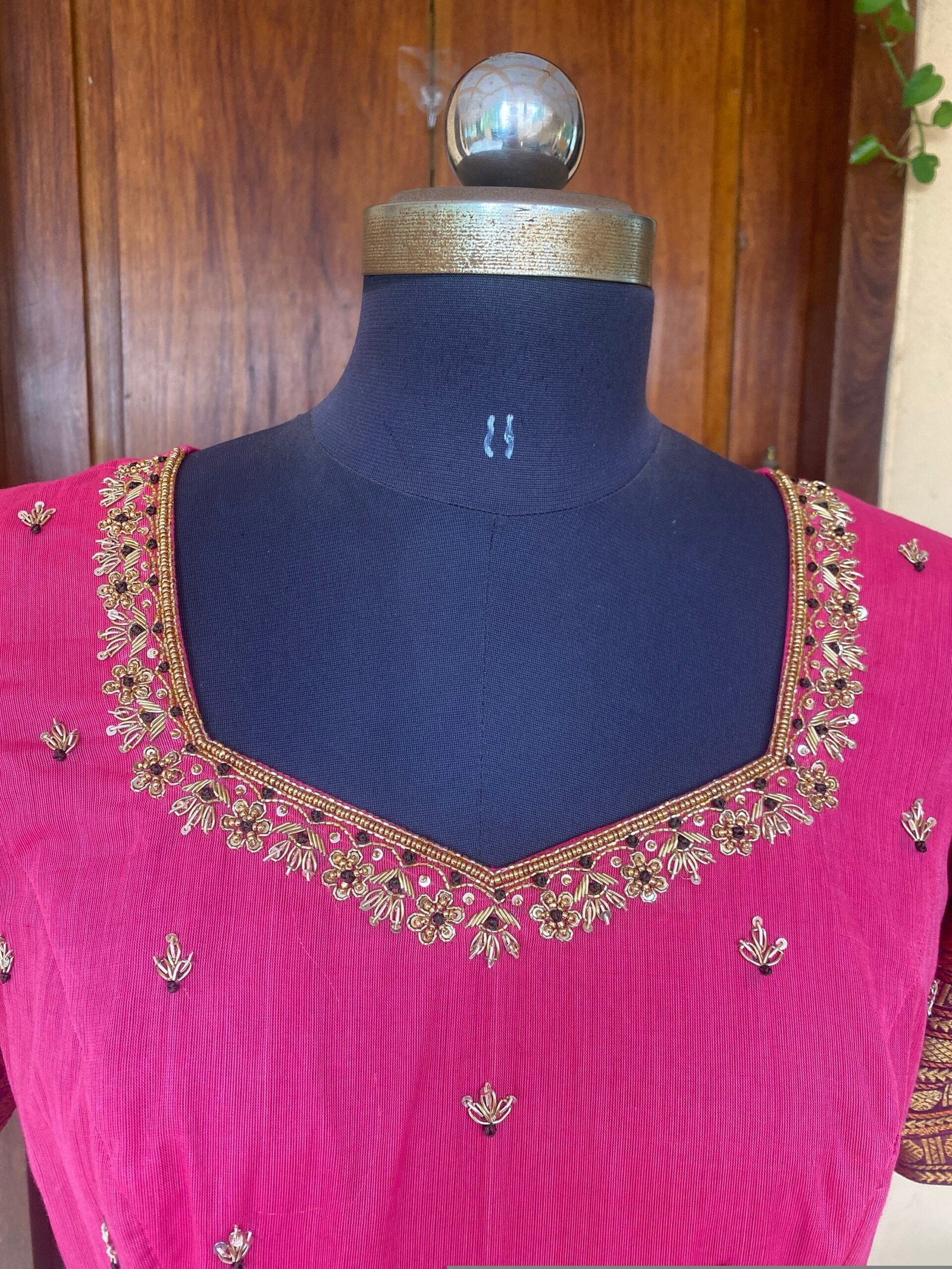 Pink Kanchi Cotton Anarkali Dress: Handloom Border, Hand-Embroidered Neck,cotton saree dress,narayanpet dress,border dress,Indian kurta USA