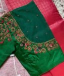 pure silk green multicolor hand embroidery blouse/saree maggam blouse/ raw silk zardosi blouse /hand embroidered blouse / ready made blouse