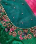 pure silk green multicolor hand embroidery blouse/saree maggam blouse/ raw silk zardosi blouse /hand embroidered blouse / ready made blouse
