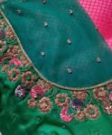 pure silk green multicolor hand embroidery blouse/saree maggam blouse/ raw silk zardosi blouse /hand embroidered blouse / ready made blouse