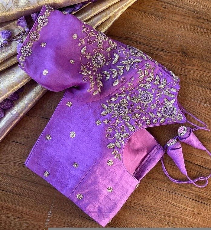 Lavender hand embroidery blouse/saree maggam work blouse/hand embroidery saree blouse/hand embroidered blouse/lavender ready made blouse usa