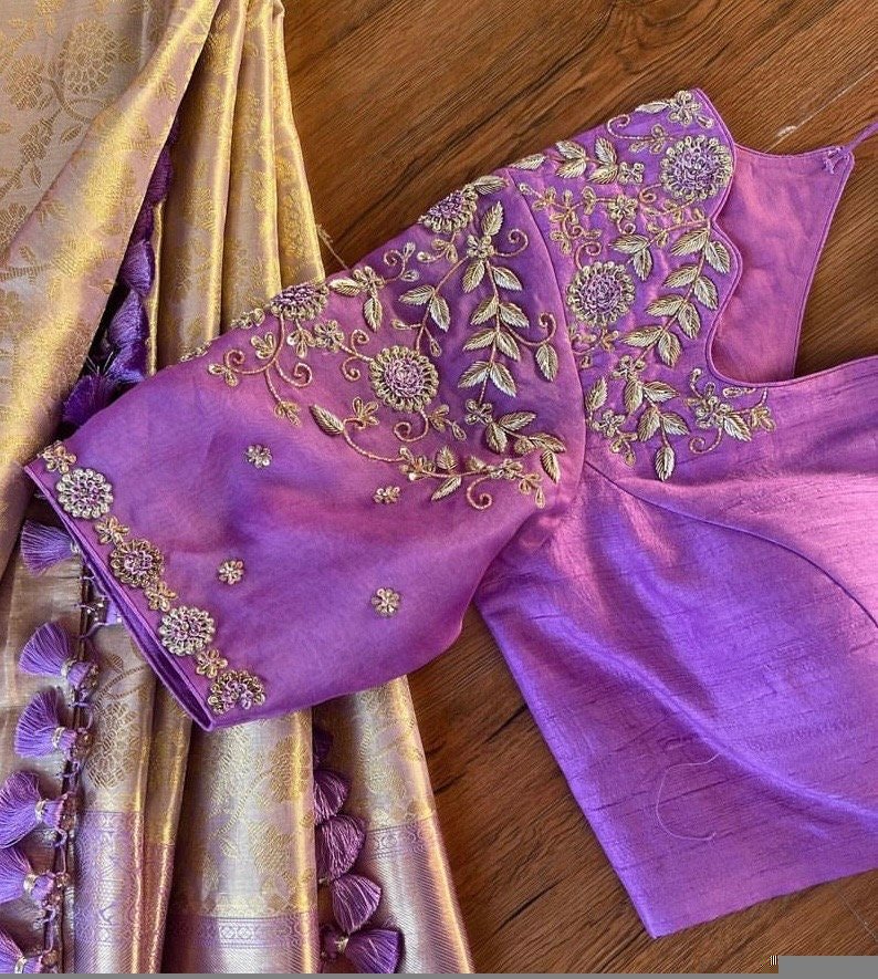 Lavender hand embroidery blouse/saree maggam work blouse/hand embroidery saree blouse/hand embroidered blouse/lavender ready made blouse usa