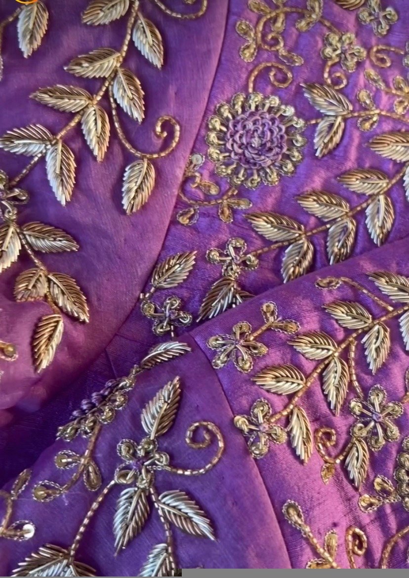 Lavender hand embroidery blouse/saree maggam work blouse/hand embroidery saree blouse/hand embroidered blouse/lavender ready made blouse usa