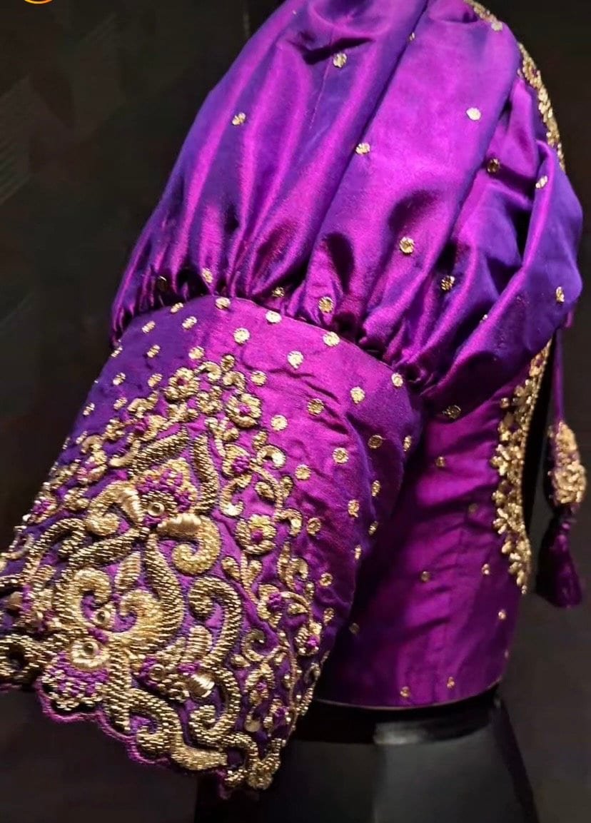 pure silk hand embroidery blouse/saree maggam blouse/collar zardosi blouse/hand embroidered blouse/ready made blouse/puff sleeve blouse
