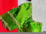 pure silk green multicolor hand embroidery blouse/saree maggam blouse/ raw silk zardosi blouse /hand embroidered blouse / ready made blouse