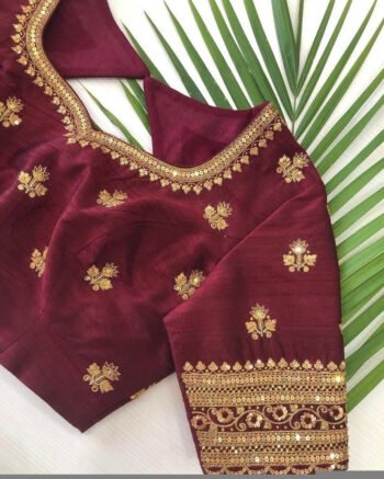pure silk hand embroidery blouse/saree maggam blouse/maroon red raw silk zardosi blouse/hand embroidered blouse/ready made blouse zardosi/