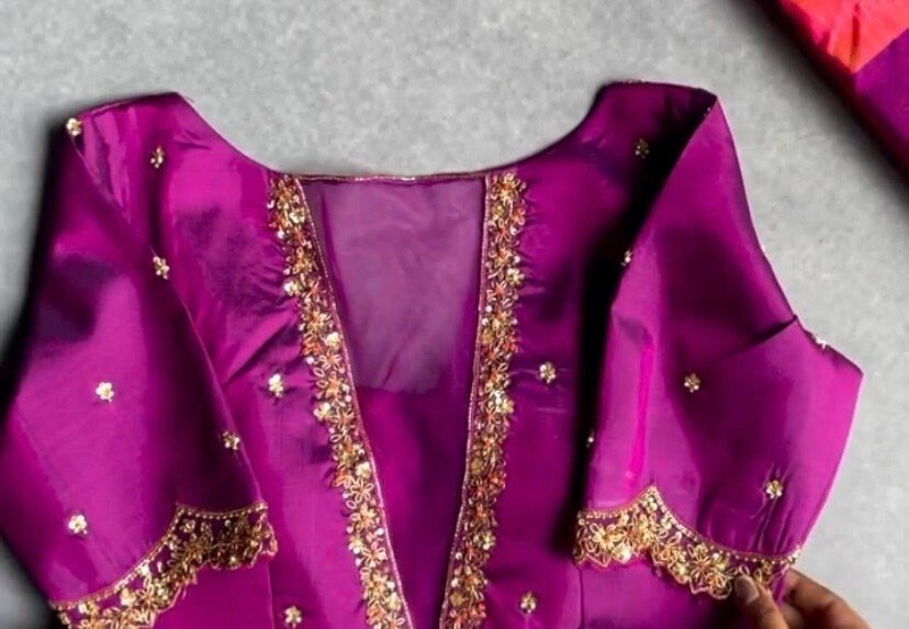 pure silk hand embroidery blouse/saree maggam blouse/purple zardosi blouse/hand embroidered blouse /magenta pink ready made blouse zardosi