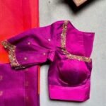 pure silk hand embroidery blouse/saree maggam blouse/purple zardosi blouse/hand embroidered blouse /magenta pink ready made blouse zardosi
