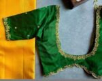 Hand Embroidered Green Silk Saree Blouse: Zardosi Maggam Work,green maggam blouse,mix and match blouse,plus size blouse,green saree blouse