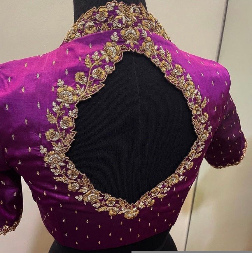 pure silk hand embroidery blouse/saree maggam blouse/purple zardosi blouse/hand embroidered blouse /magenta pink ready made blouse zardosi