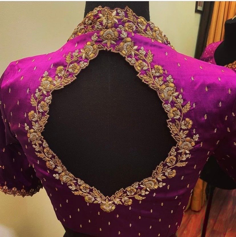 pure silk hand embroidery blouse/saree maggam blouse/purple zardosi blouse/hand embroidered blouse /magenta pink ready made blouse zardosi