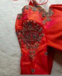 pure silk hand embroidery blouse/orange saree maggam blouse/raw silk zardosi blouse/hand embroidered blouse/ready made blouse/orange blouse