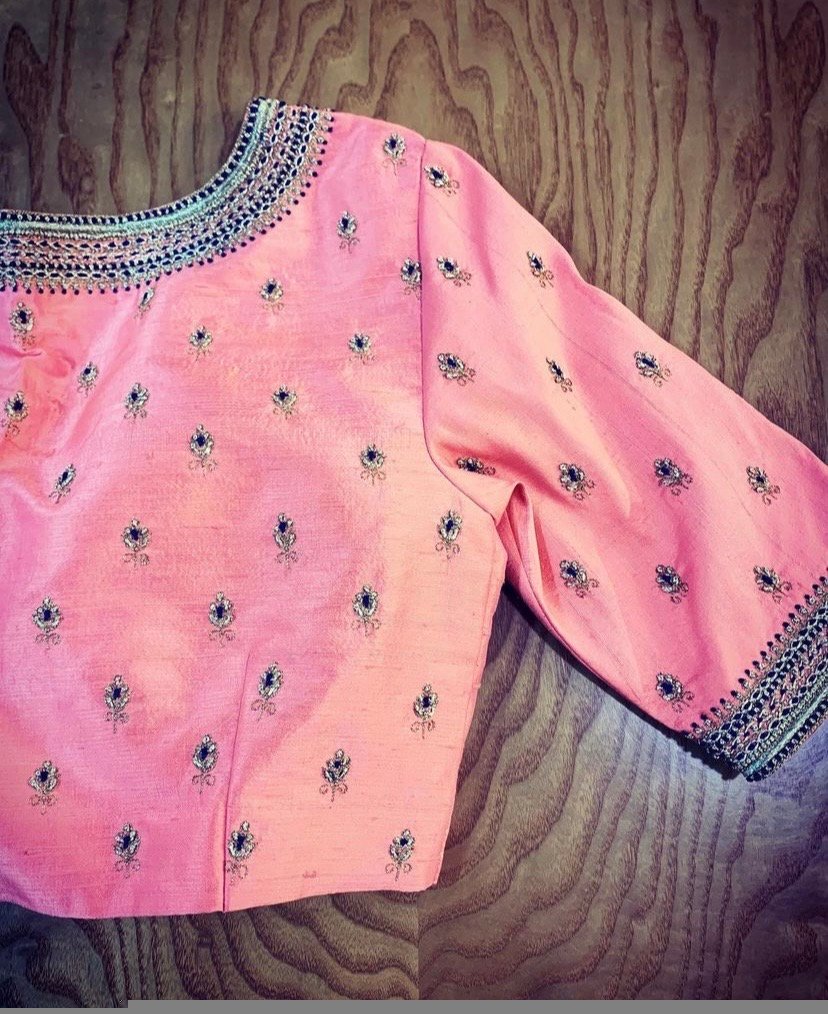 pure silk hand embroidery blouse/peach pink maggam blouse/peach hand embroidered blouse/pink ready made blouse zardosi/ peach pink blouse