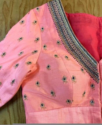 pure silk hand embroidery blouse/peach pink maggam blouse/peach hand embroidered blouse/pink ready made blouse zardosi/ peach pink blouse