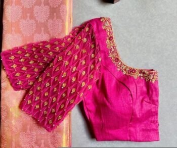 pure silk hand embroidery blouse/saree maggam blouse/hot pink zardosi blouse/hand embroidered blouse /magenta pink ready made blouse zardosi